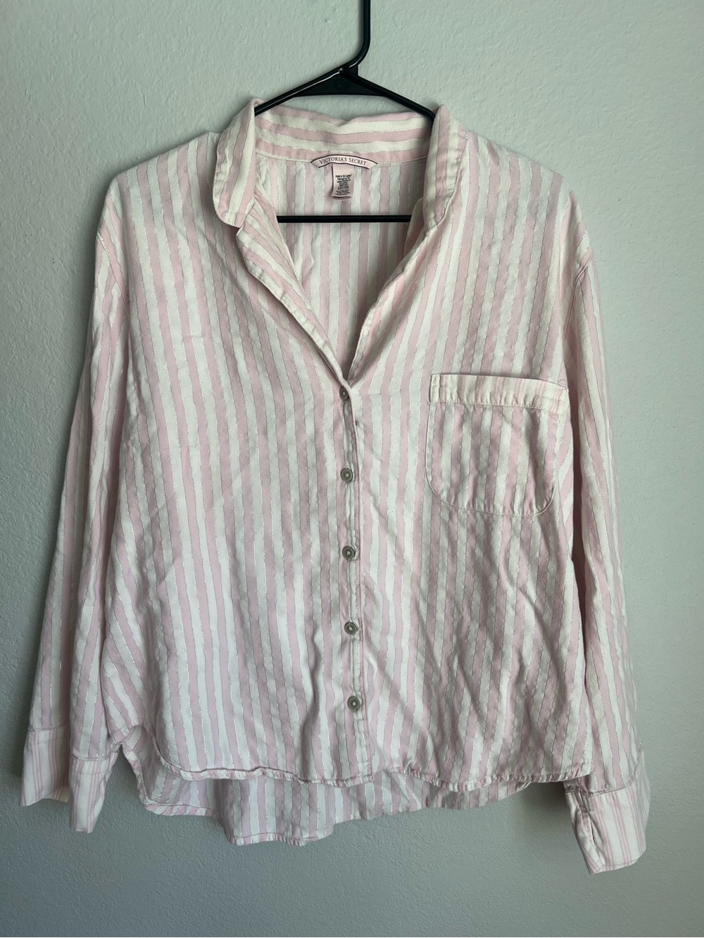Victoria’s Secret Pink and White Stripe Pajama   Shirt, XL
